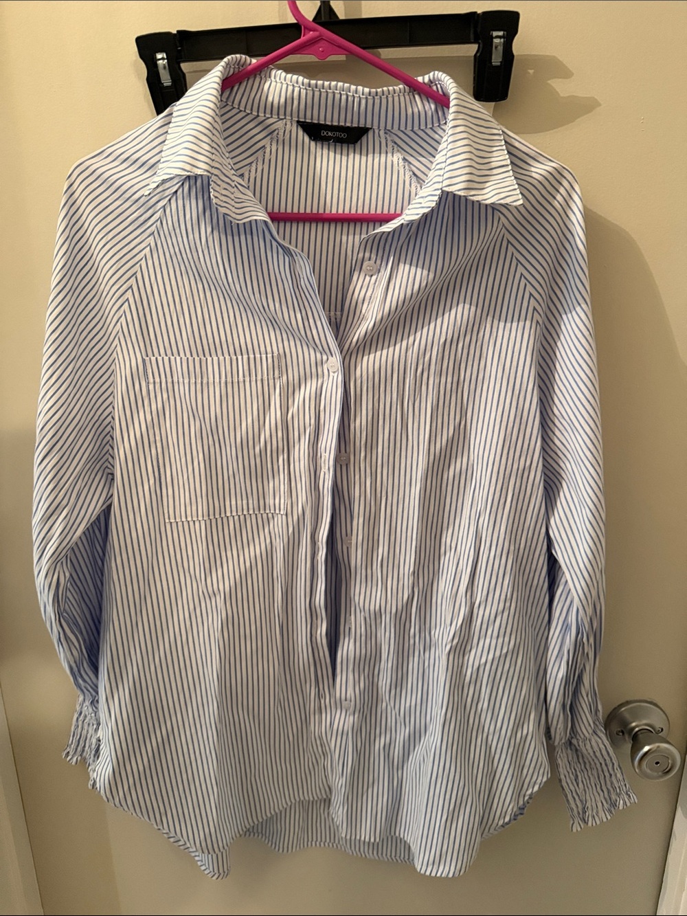 Light Blue and White Striped Men's Button-Down Shirt